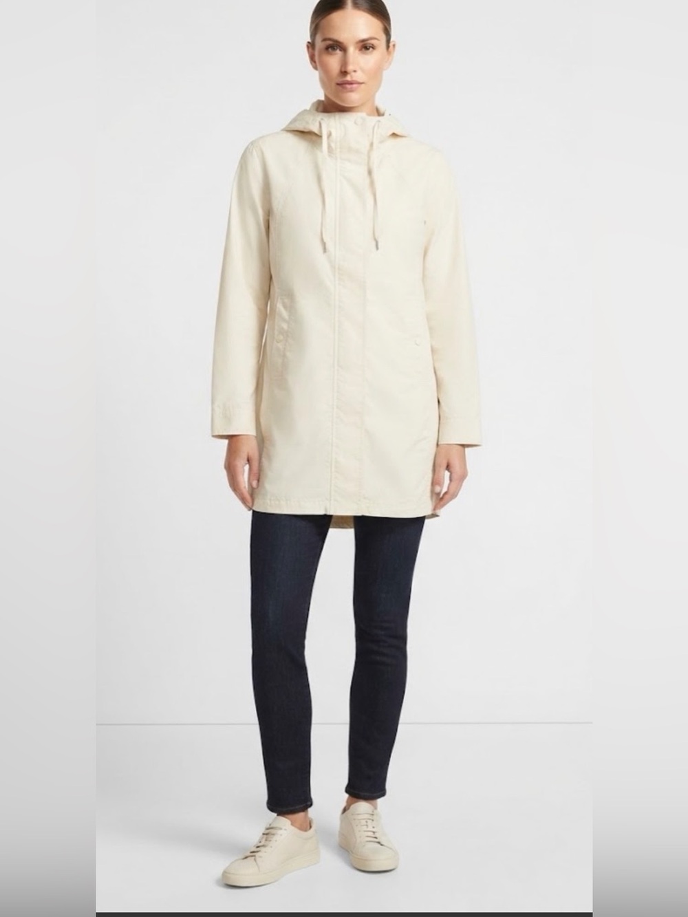 Athleta Everywhere Anorak Rain Jacket Flax Cream Utility Hooded Parka Size M NWT